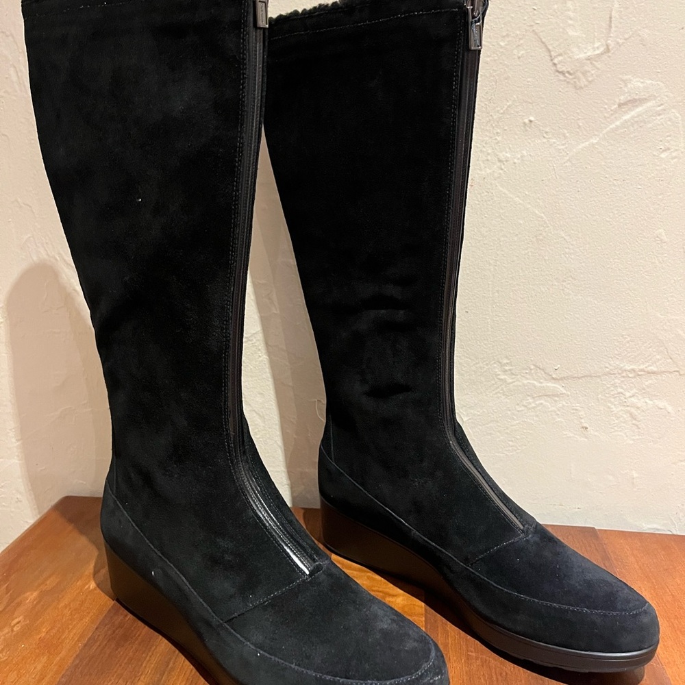 COLE HAAN YONKERS WP BOOT II Black Suede and SHEARLING WATERPROOF Boots
